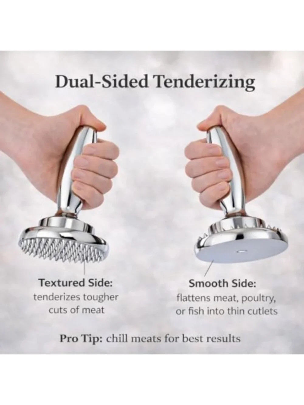 Dual Sided Meat Tenderizer & Marinating Tool - Chrome-Plated Zinc, Heavy Duty